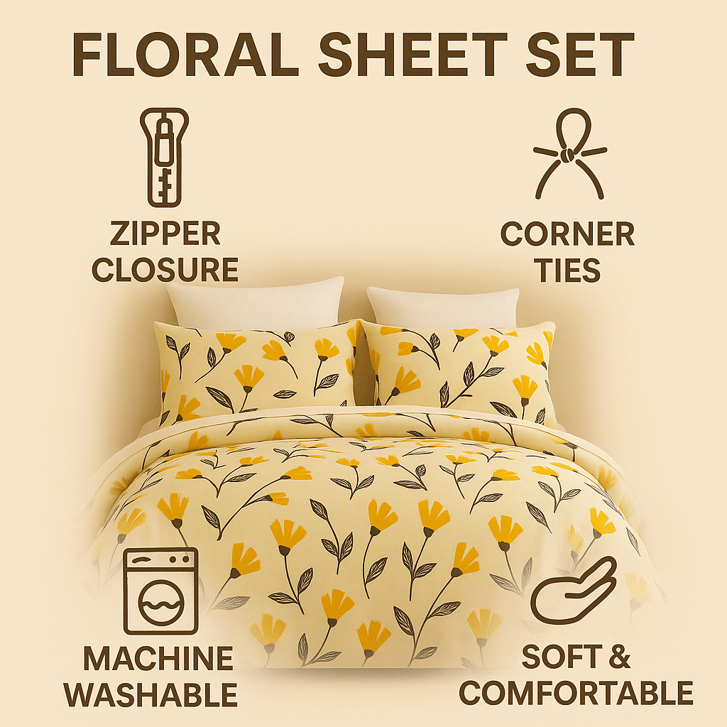 DaDa Bedding Yellow Fleur Floral Duvet Cover Set