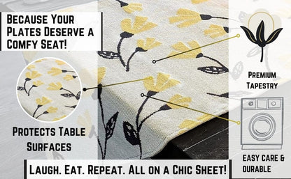 DaDa Bedding Yellow Fleur Floral Garden Woven Tapestry Dining Table Runner (18112)