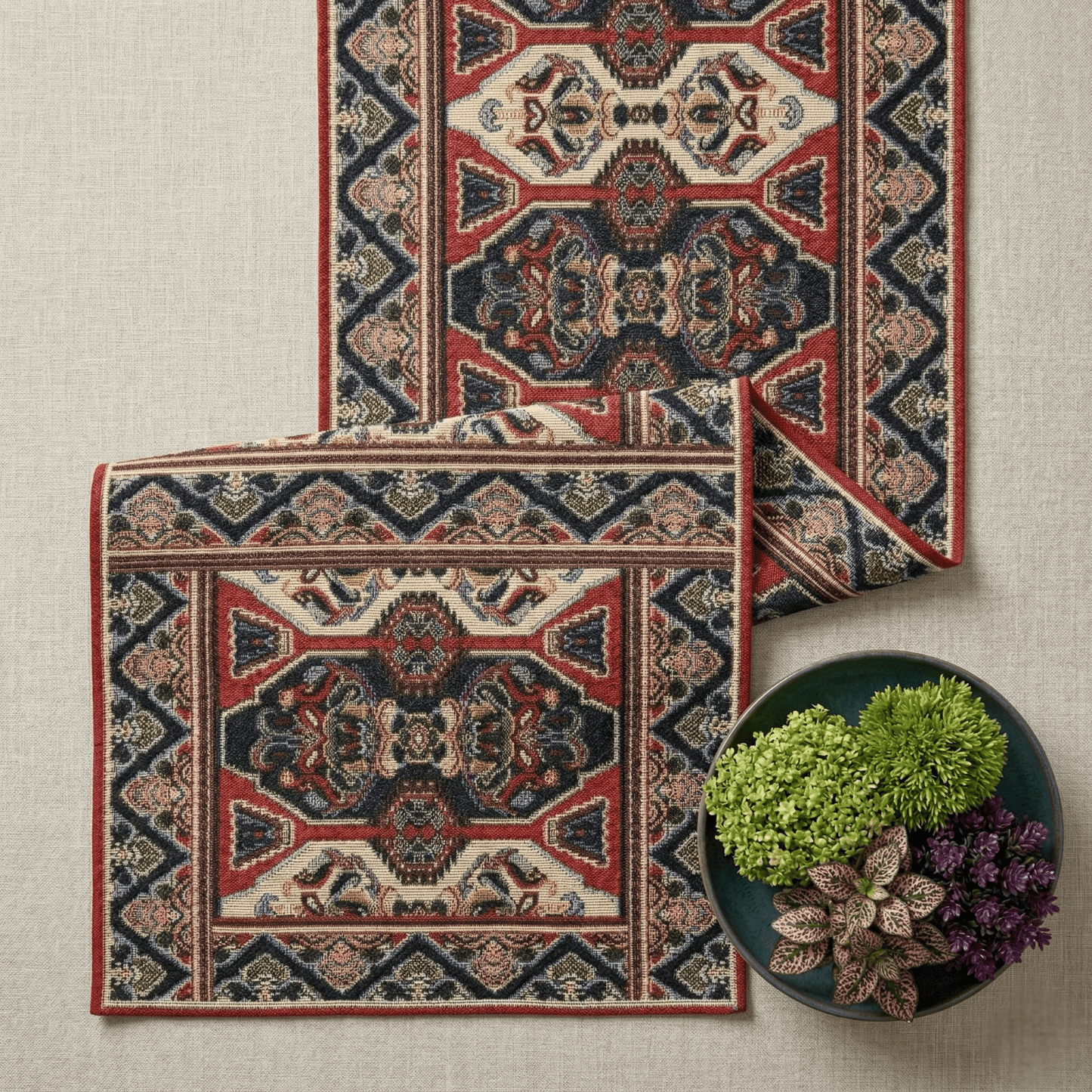 DaDalogy Elegant Majestic Kilim Red Persian Rug Ornate Floral Woven Tapestry Table Runner (18195)