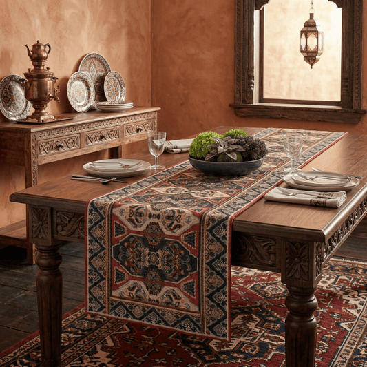 DaDalogy Elegant Majestic Kilim Red Persian Rug Ornate Floral Woven Tapestry Table Runner (18195)