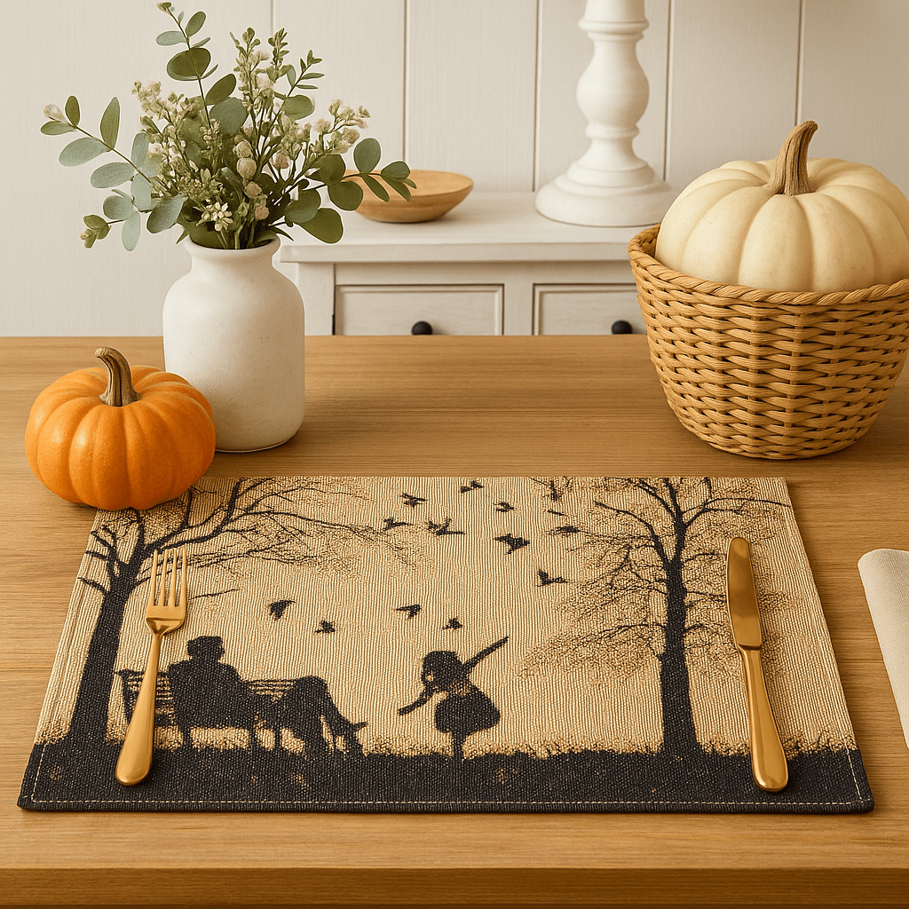DaDalogy Bedding Set of 4 Pieces Autumn Birds Blessing Tapestry Dining Placemats 13” x 19” (Thanksgiving)