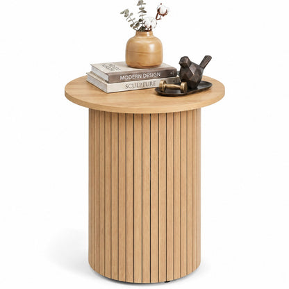18" Round Fluted Side Table with Pedestal Drum Base