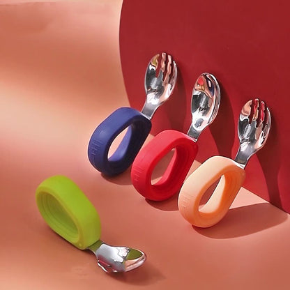 Children's Stainless Steel Round Handle Fork And Spoon Set