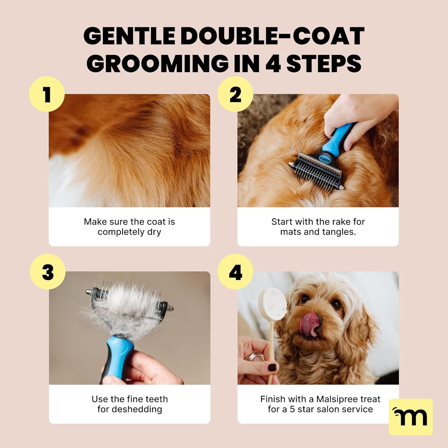 2-in-1 Dog & Long Hair Cat Deshedding Brush Undercoat Rake Dematting Tool