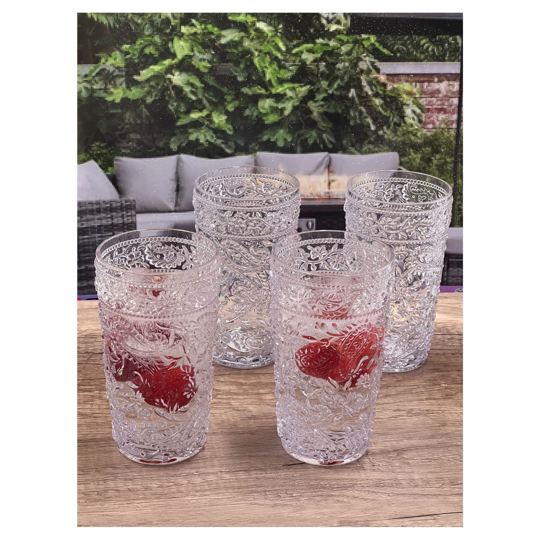 Paisley Acrylic Glasses Drinking Set of 4 Hi Ball (17oz)