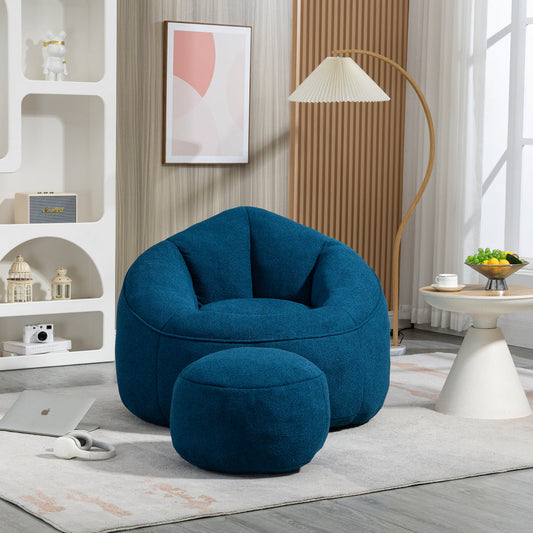 Bean Bag Sofa Chair with Footrest | High-Density Foam Fill & Super Fibre Fabric — Adult Lounger for Living Room & Bedroom