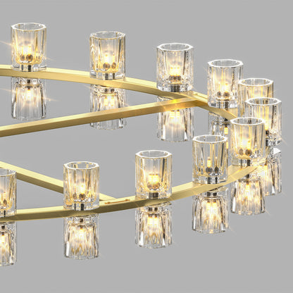 Luxury Crystal Chandelier | Double-Ring LED Ceiling Light for Living Room & Dining Room — Black or Gold, Round or Rectangular