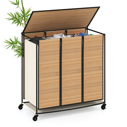 3-Section Laundry Hamper with Lid and Wheels - 21.4 Gal