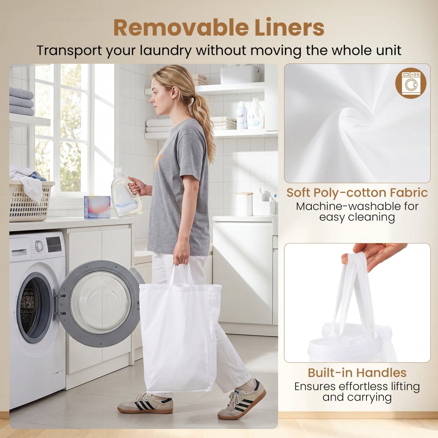 3-Section Laundry Hamper with Lid and Wheels - 21.4 Gal