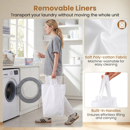 3-Section Laundry Hamper with Lid and Wheels - 21.4 Gal