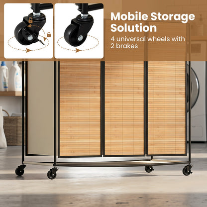 3-Section Laundry Hamper with Lid and Wheels - 21.4 Gal