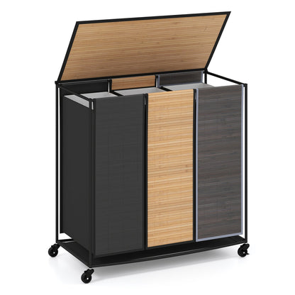 3-Section Laundry Hamper with Lid and Wheels - 21.4 Gal