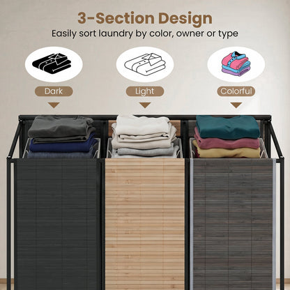 3-Section Laundry Hamper with Lid and Wheels - 21.4 Gal