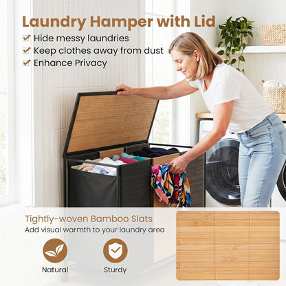 3-Section Laundry Hamper with Lid and Wheels - 21.4 Gal