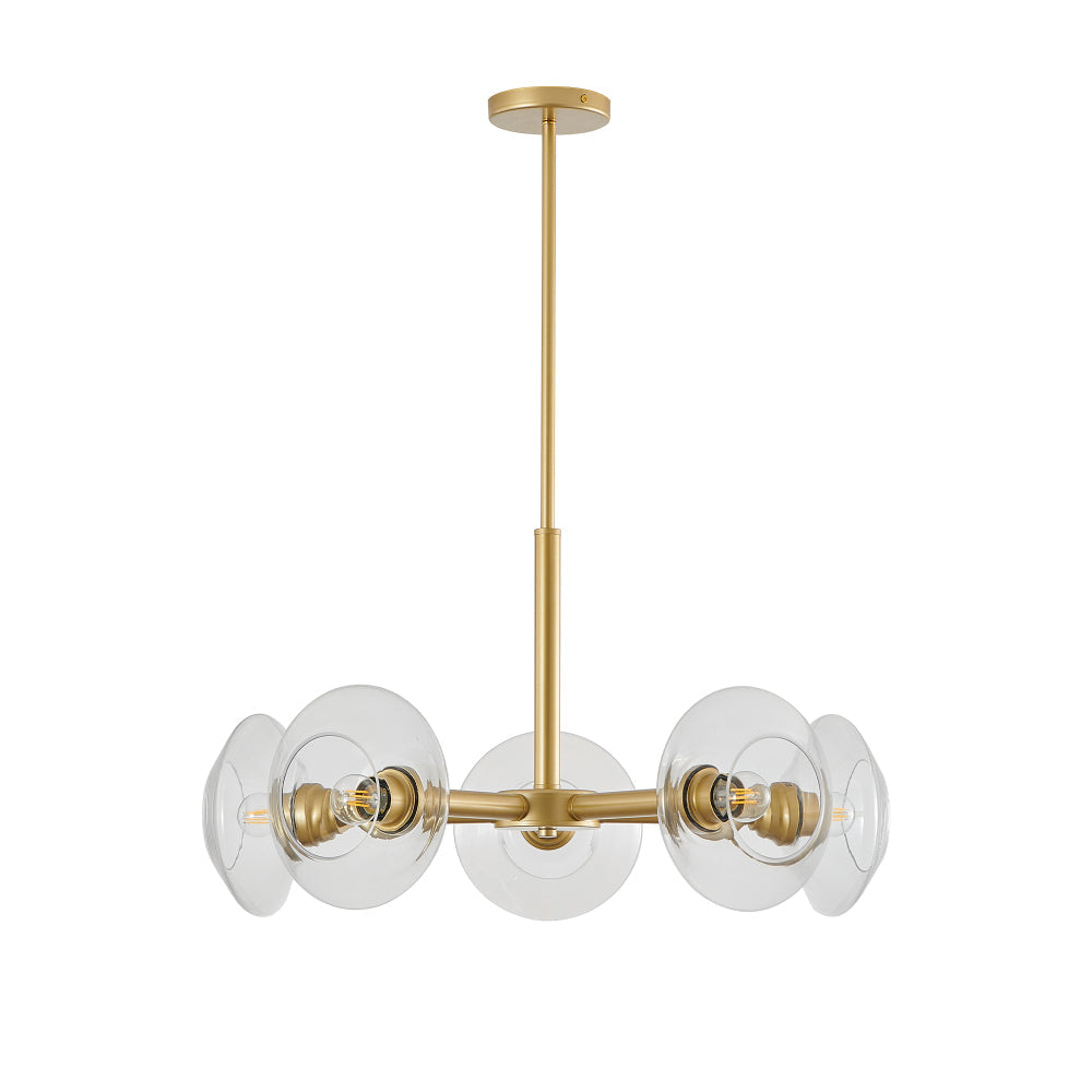 Gold Sputnik Chandelier | Mid-Century Modern Pendant Light with Clear Glass Shades for Dining Room, Living Room & Kitchen