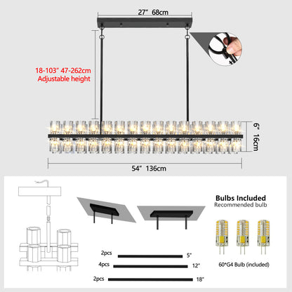 Luxury Crystal Chandelier | Double-Ring LED Ceiling Light for Living Room & Dining Room — Black or Gold, Round or Rectangular