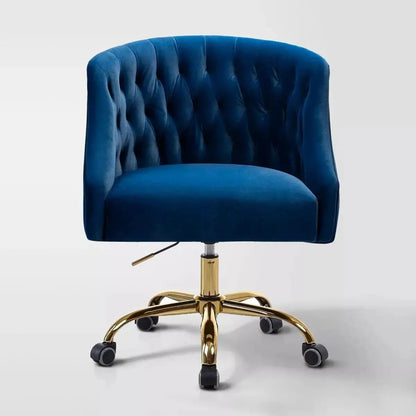 Curvaceous Velvet Swivel Office Chair with Gold Base