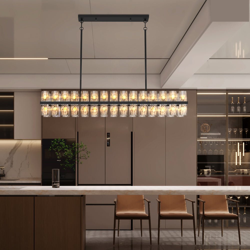 Luxury Crystal Chandelier | Double-Ring LED Ceiling Light for Living Room & Dining Room — Black or Gold, Round or Rectangular
