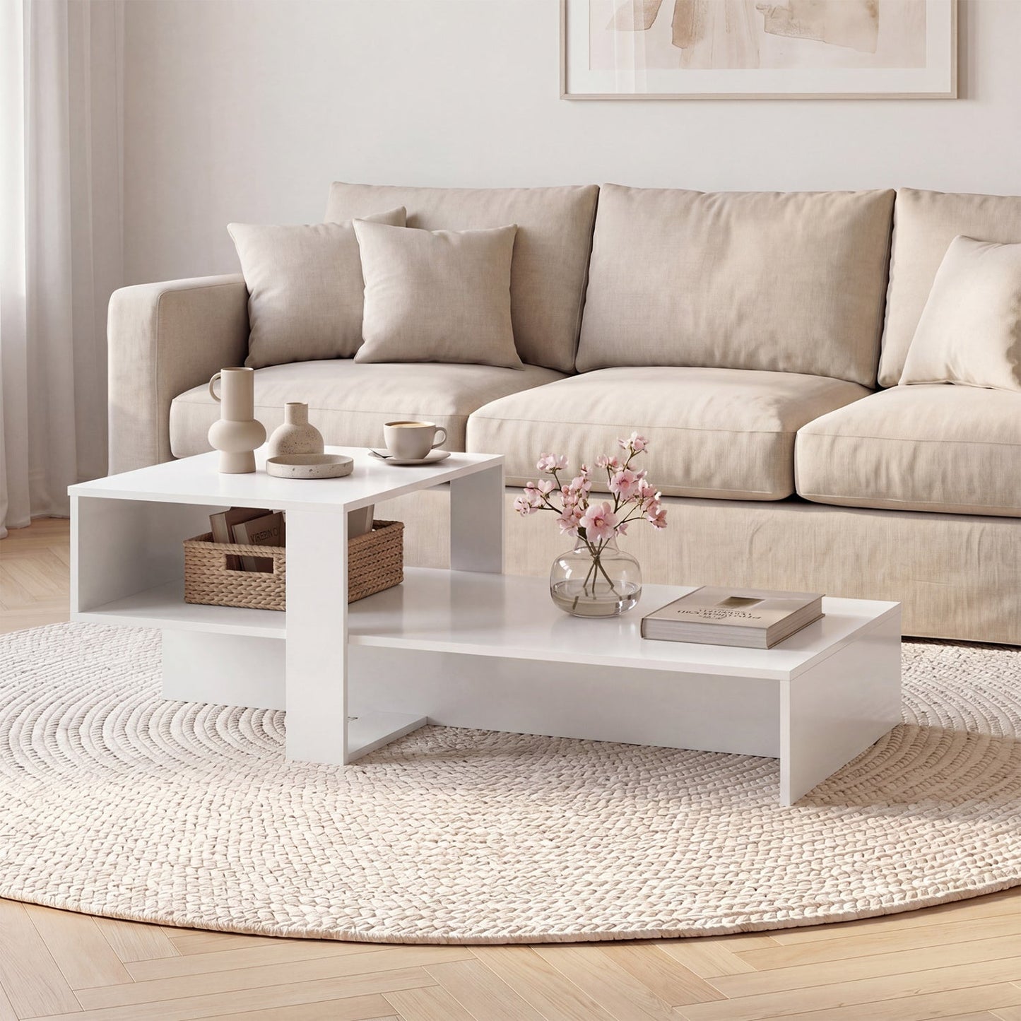 2-Tier Coffee Table with Open Storage Shelf