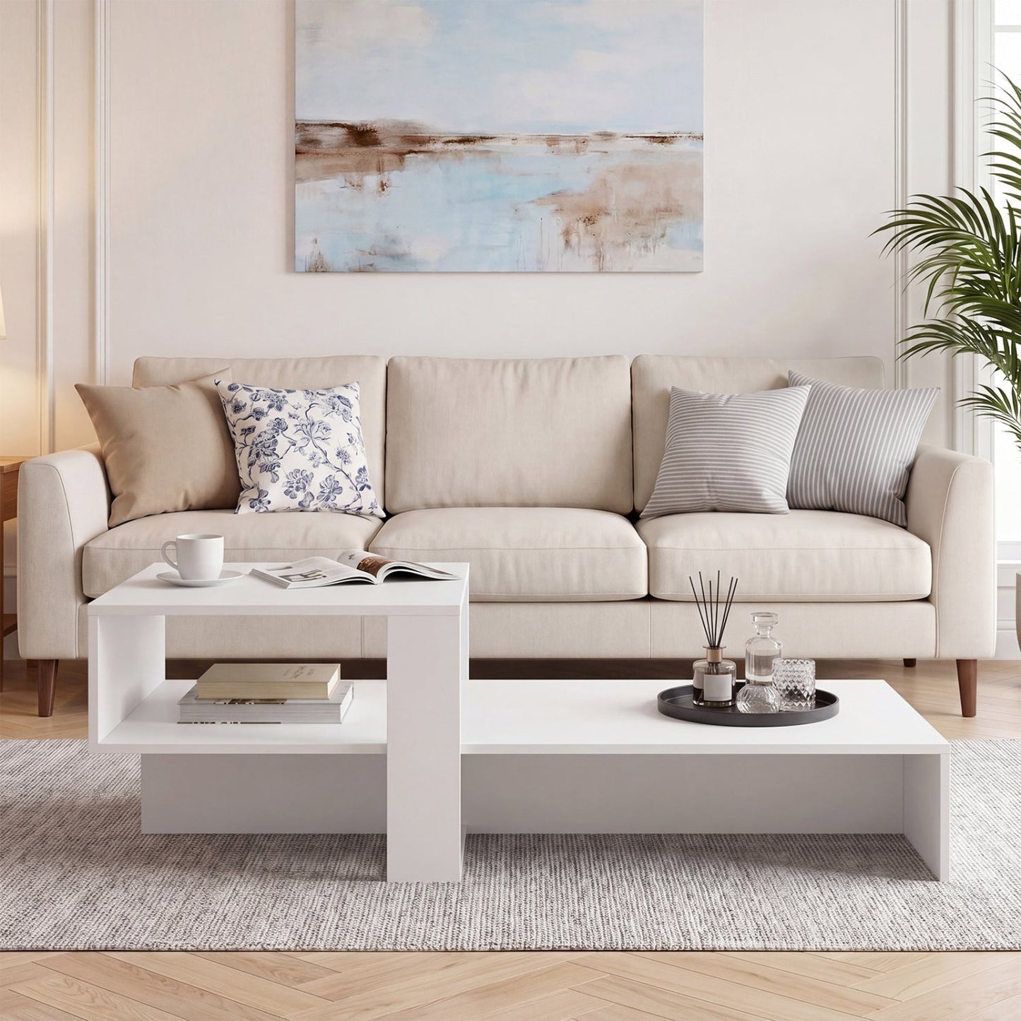 2-Tier Coffee Table with Open Storage Shelf