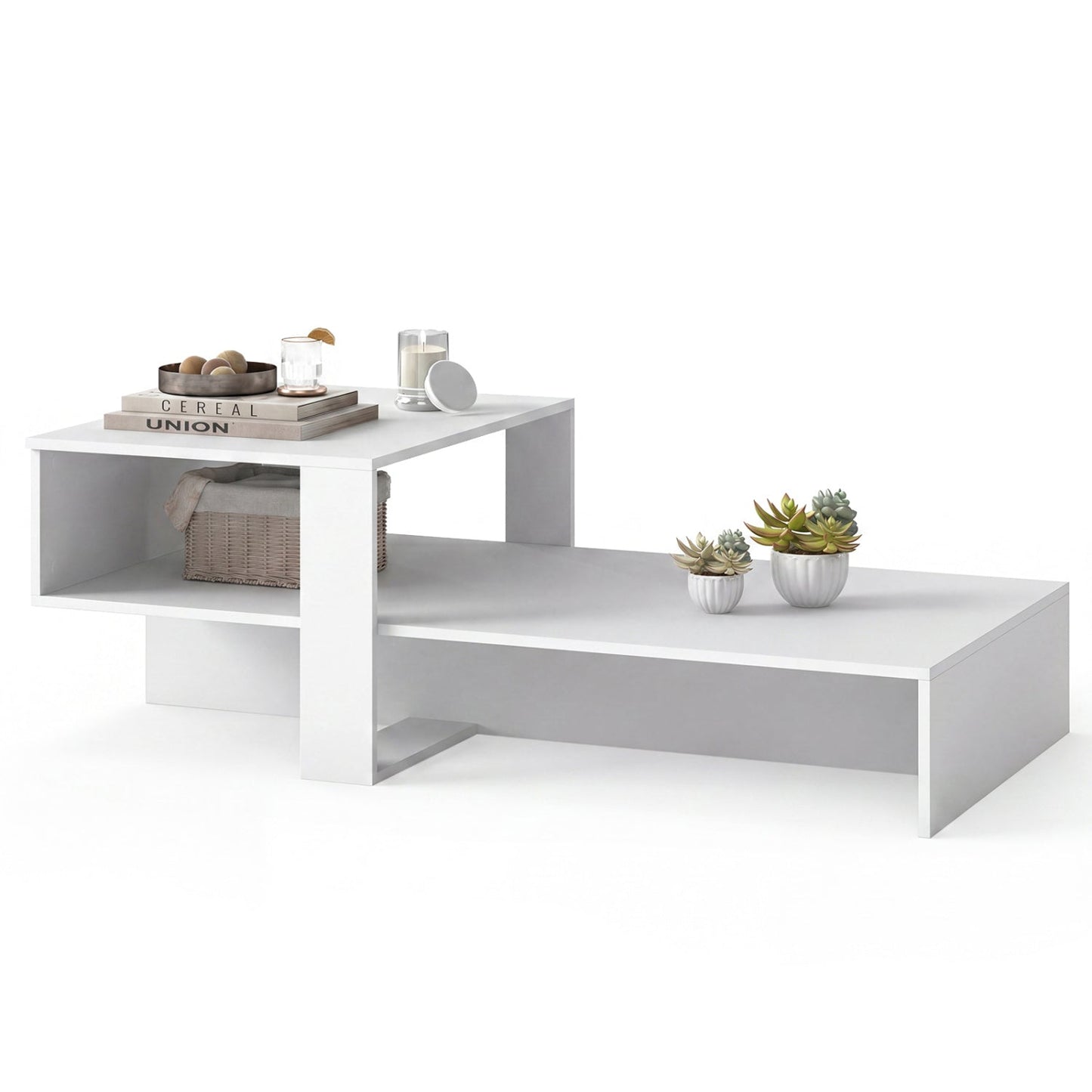 2-Tier Coffee Table with Open Storage Shelf