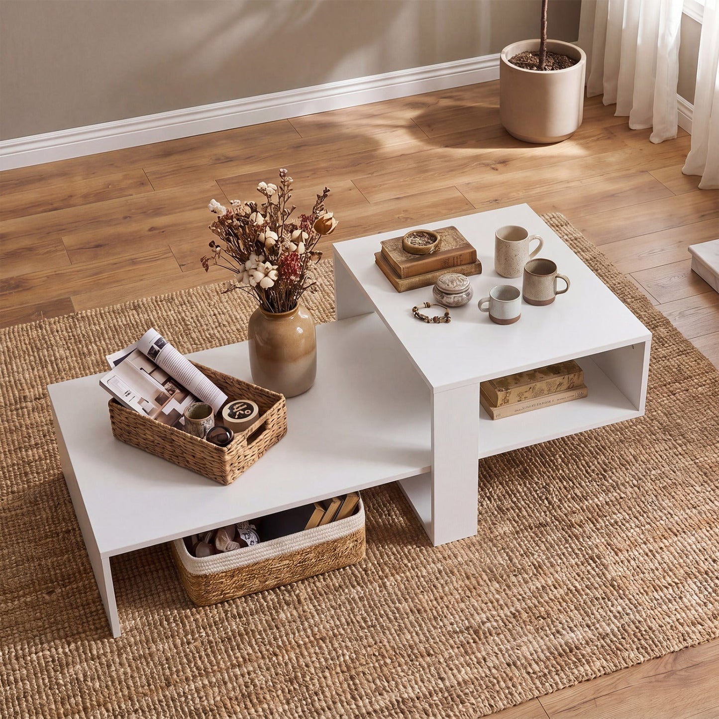 2-Tier Coffee Table with Open Storage Shelf