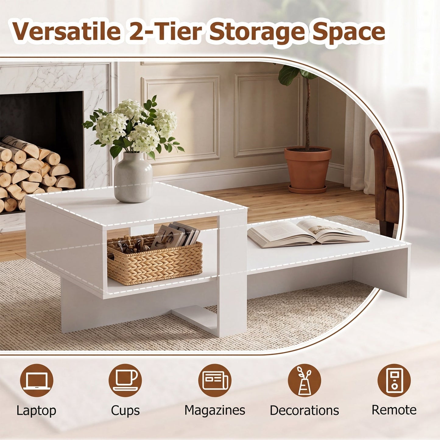 2-Tier Coffee Table with Open Storage Shelf