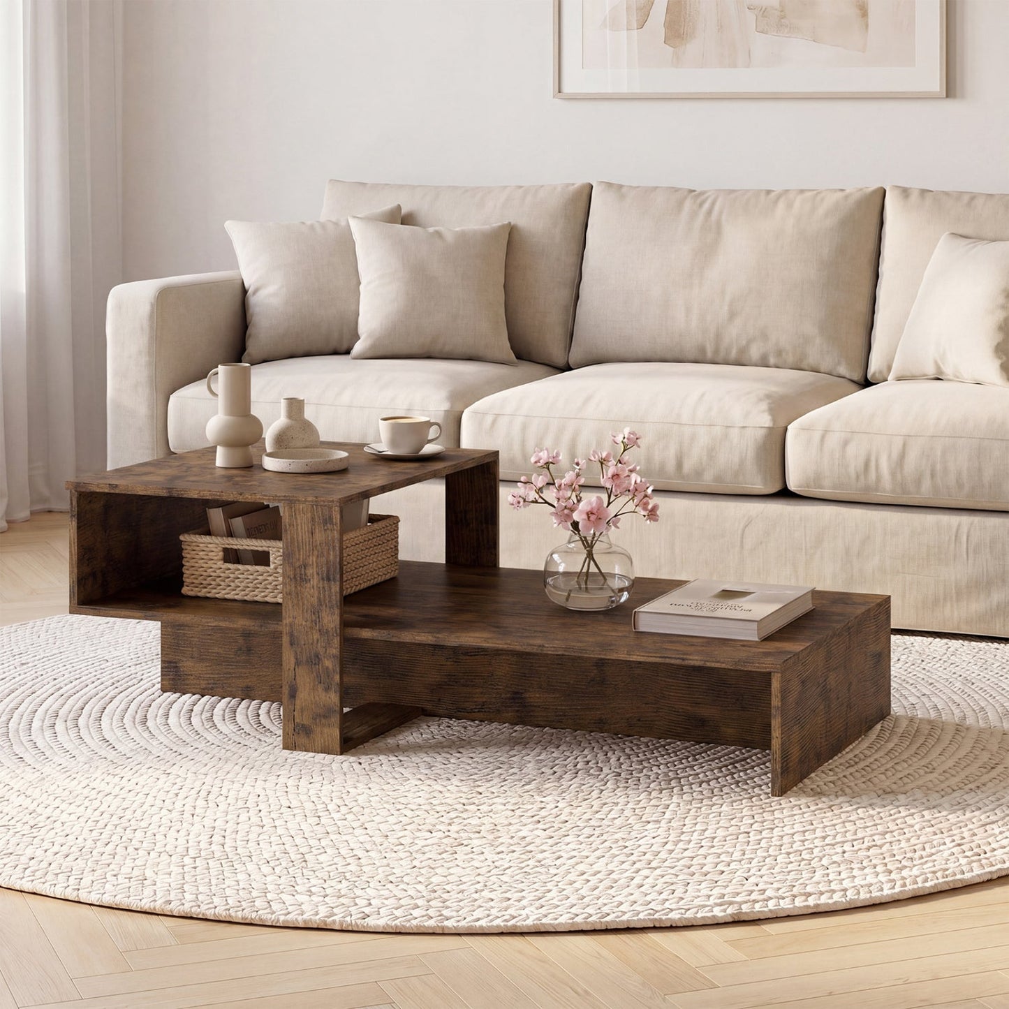 2-Tier Coffee Table with Open Storage Shelf