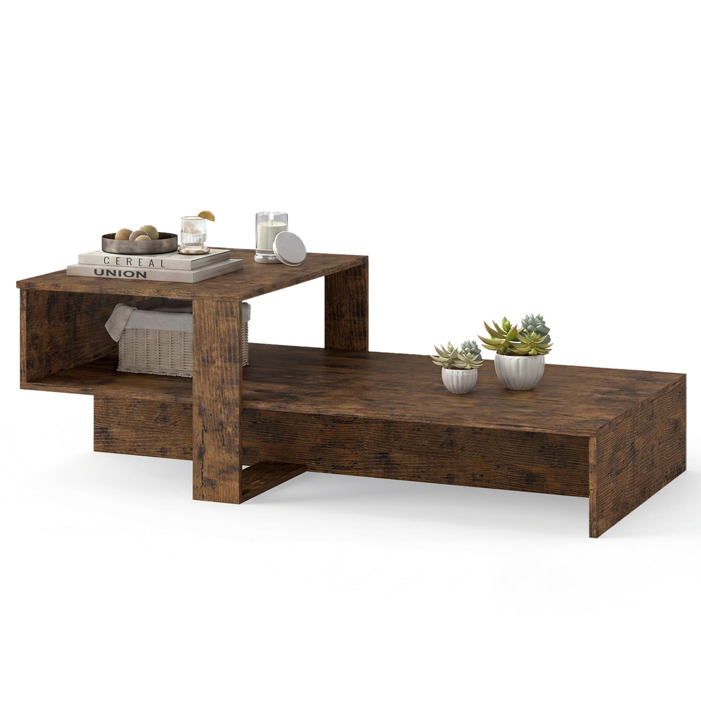 2-Tier Coffee Table with Open Storage Shelf