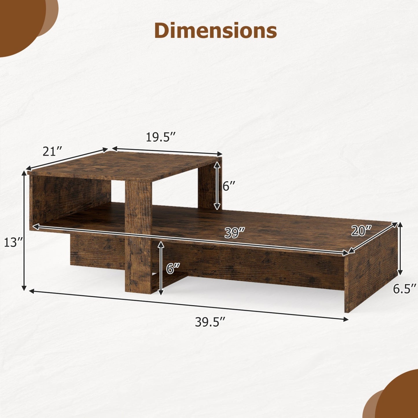 2-Tier Coffee Table with Open Storage Shelf