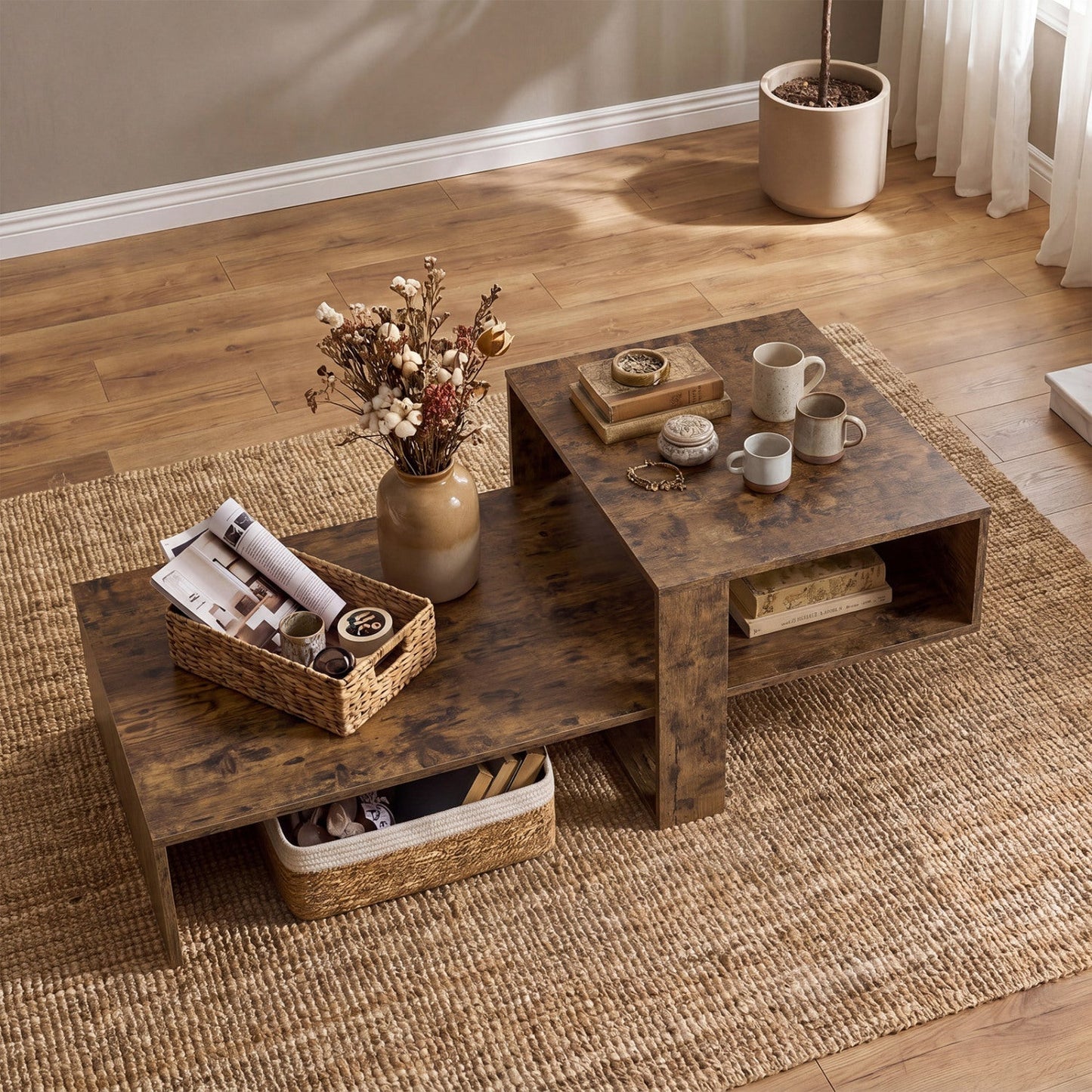 2-Tier Coffee Table with Open Storage Shelf