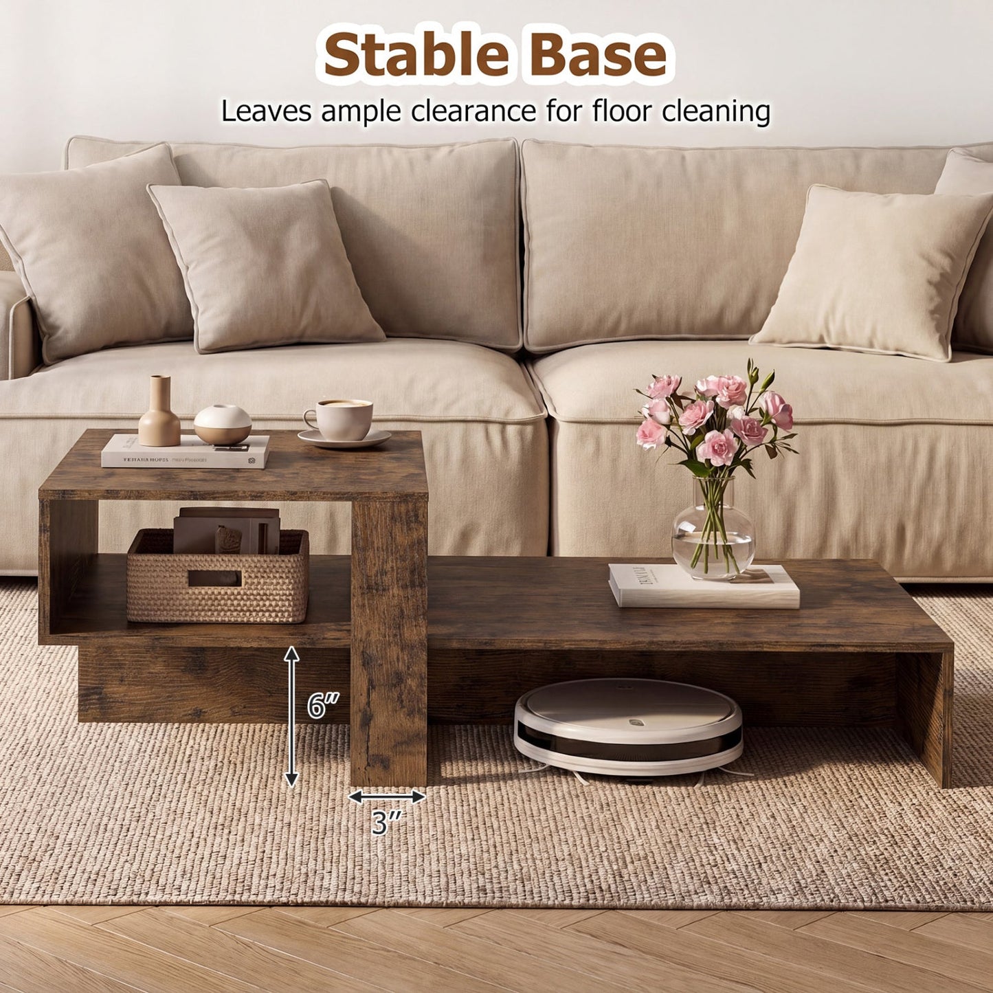 2-Tier Coffee Table with Open Storage Shelf