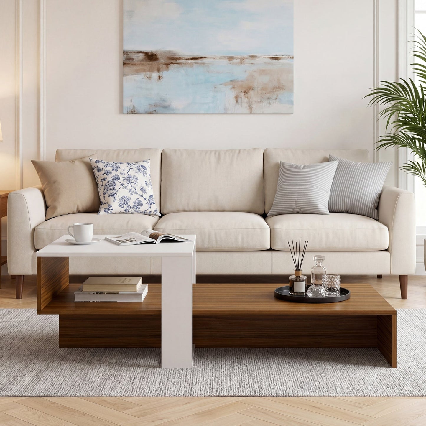 2-Tier Coffee Table with Open Storage Shelf