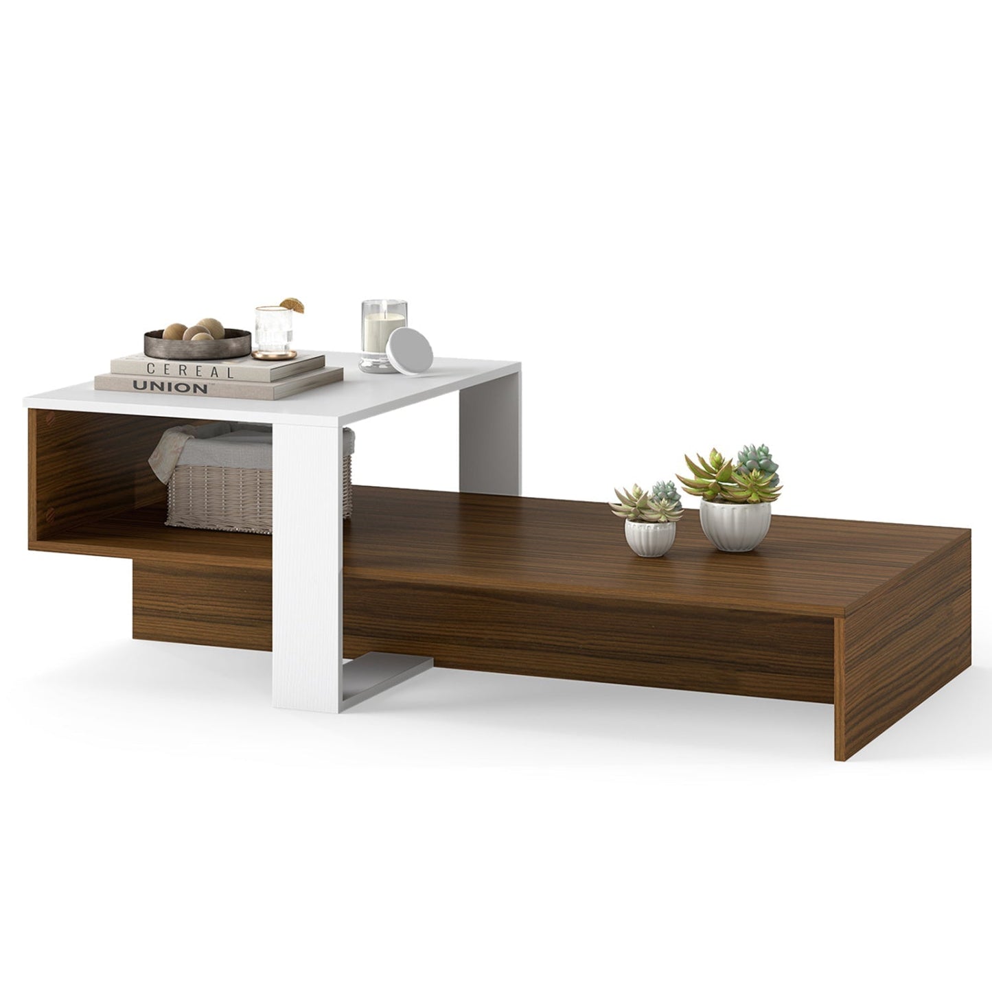 2-Tier Coffee Table with Open Storage Shelf