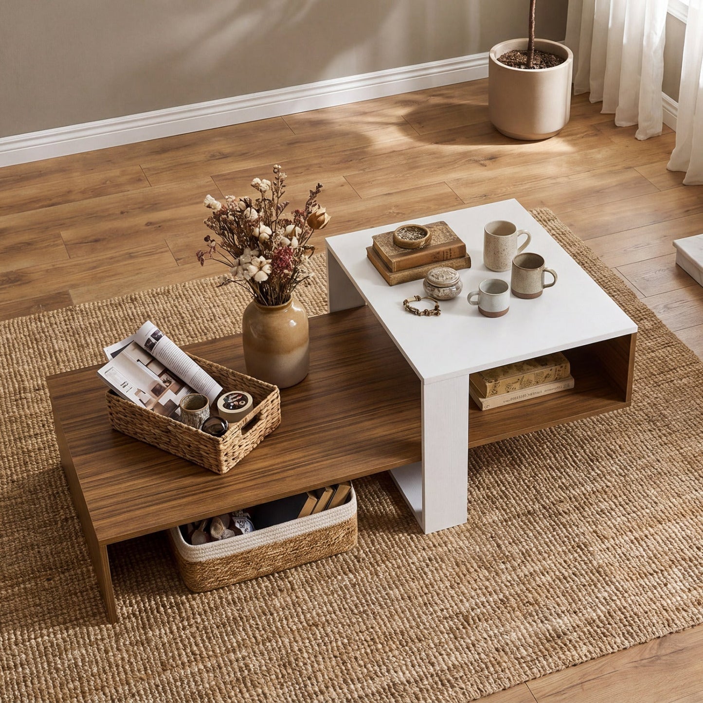 2-Tier Coffee Table with Open Storage Shelf
