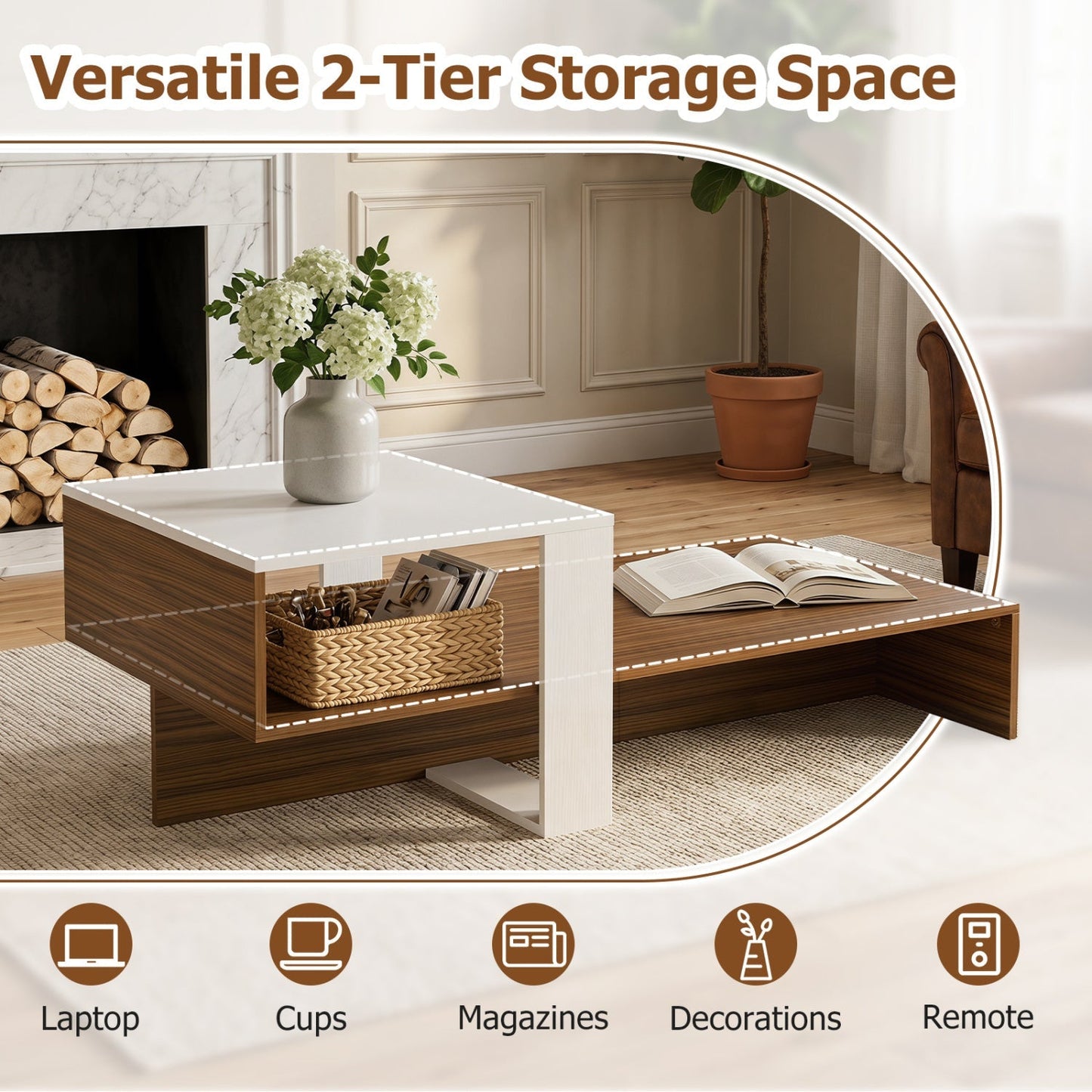 2-Tier Coffee Table with Open Storage Shelf