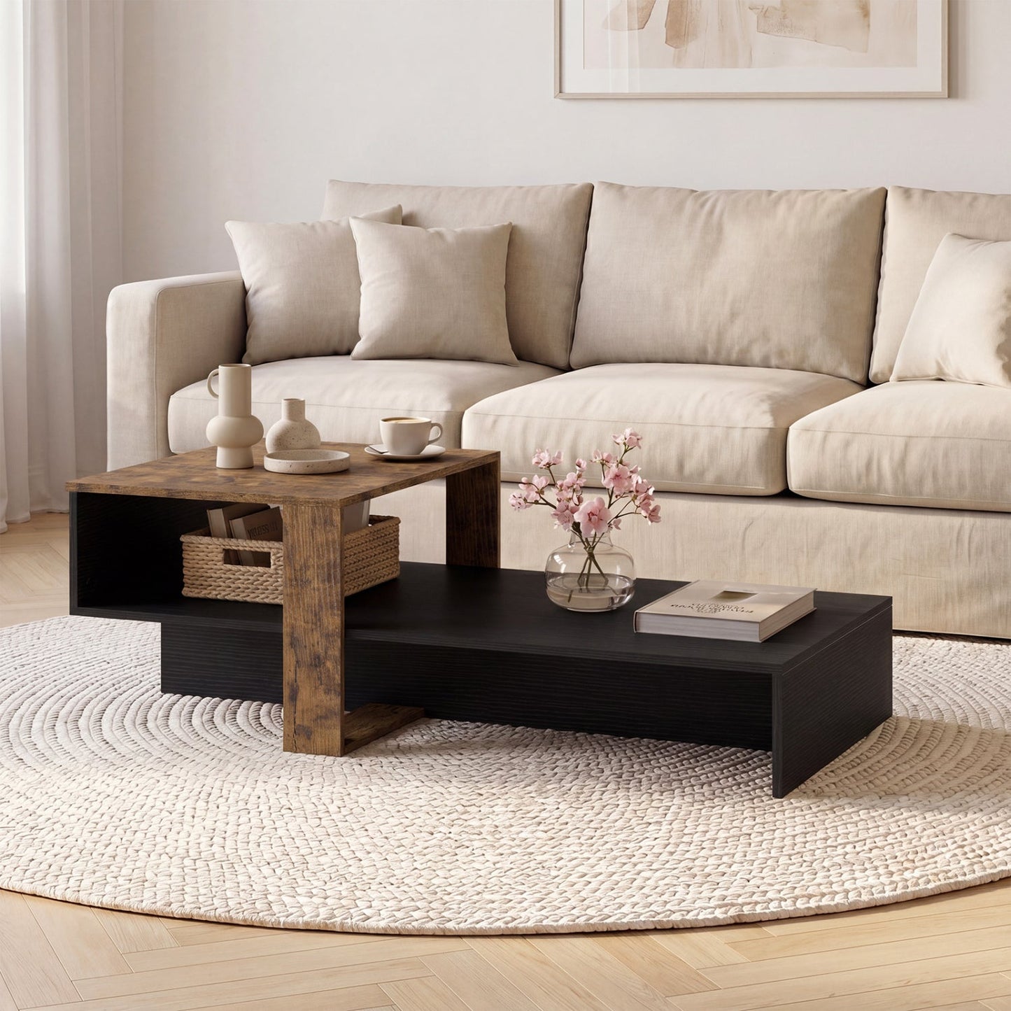 2-Tier Coffee Table with Open Storage Shelf