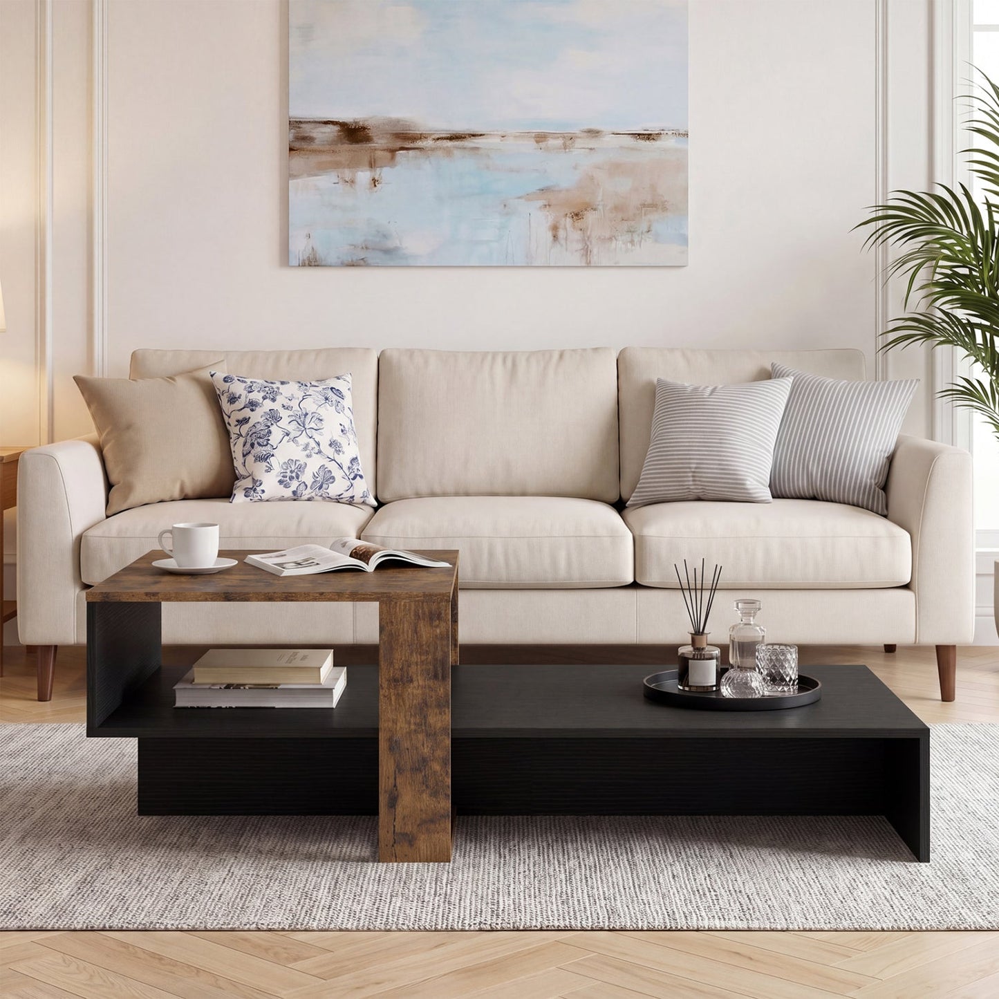 2-Tier Coffee Table with Open Storage Shelf