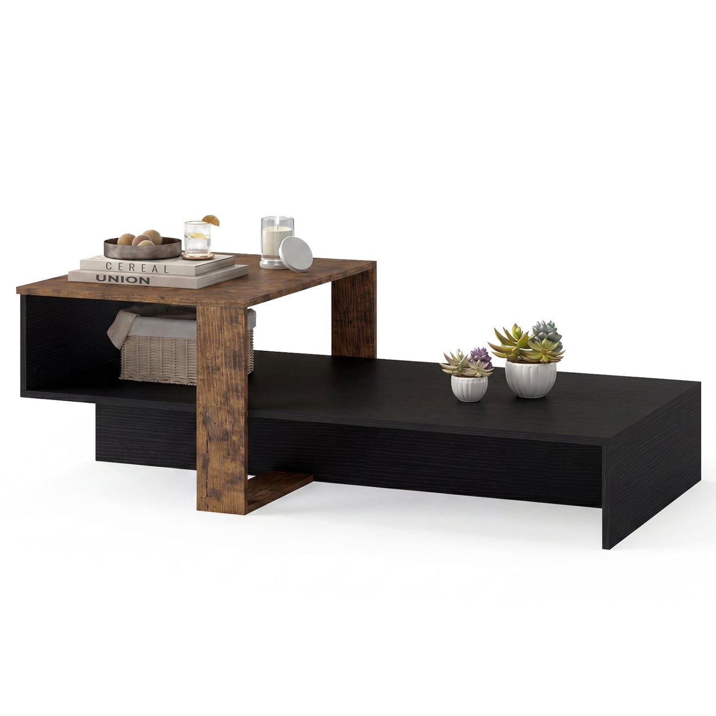 2-Tier Coffee Table with Open Storage Shelf