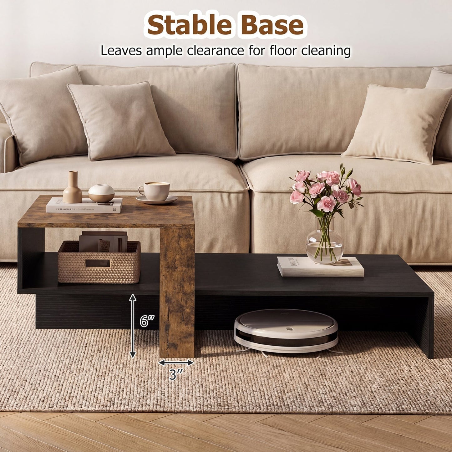 2-Tier Coffee Table with Open Storage Shelf