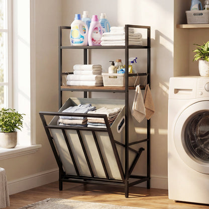 2-Tier Laundry Hamper with Tilt-out Basket-Black