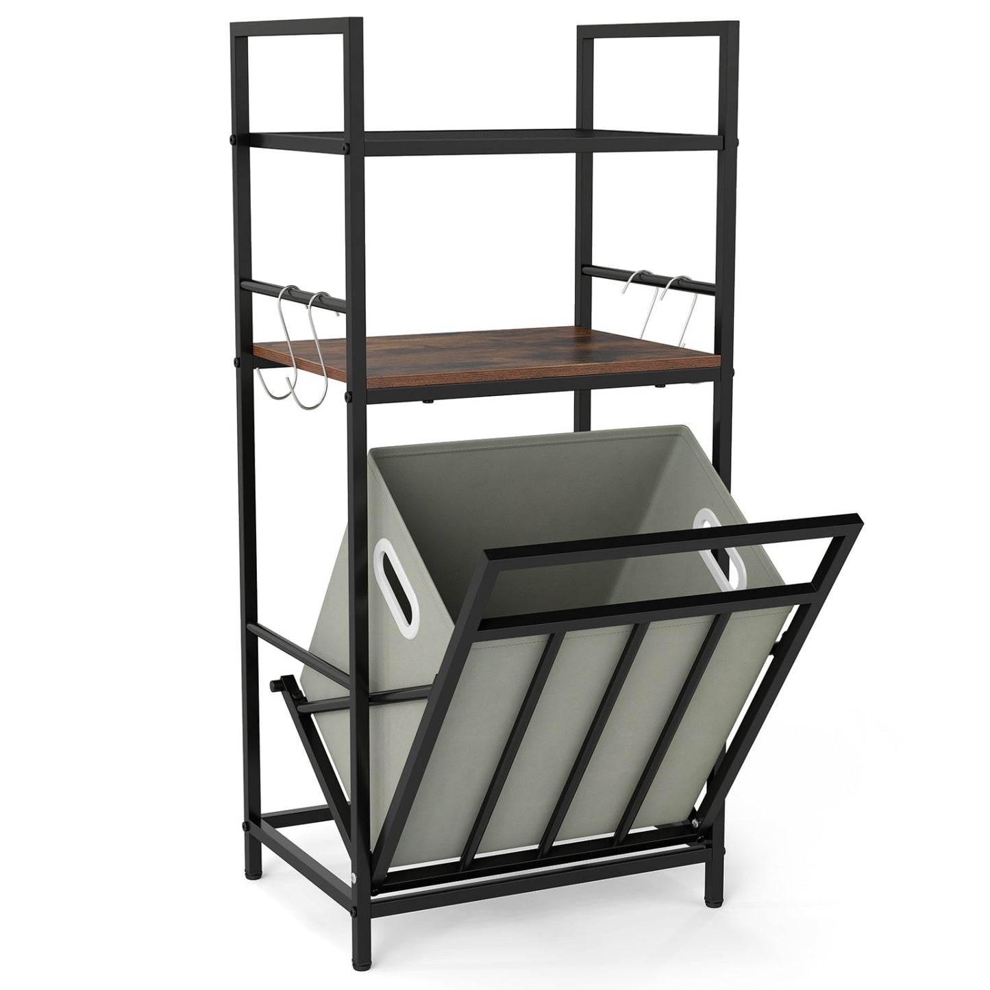 2-Tier Laundry Hamper with Tilt-out Basket-Black