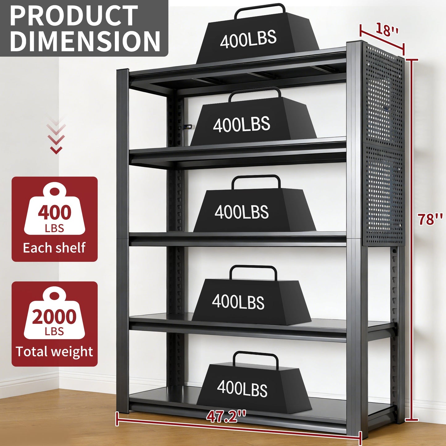 Heavy-Duty 5-Tier Adjustable Storage Shelving Unit - 78"H