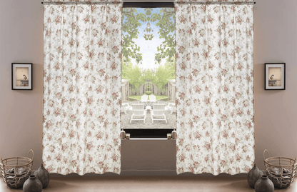 DaDa Bedding Set of 2-Pieces Hint of Mint Dainty Floral Pink Roses Cottage Sheer Window Panel Curtains (JHW3036)