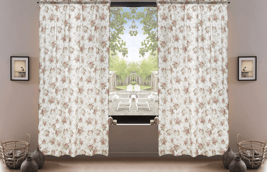 DaDa Bedding Set of 2-Pieces Hint of Mint Dainty Floral Pink Roses Cottage Sheer Window Panel Curtains (JHW3036)