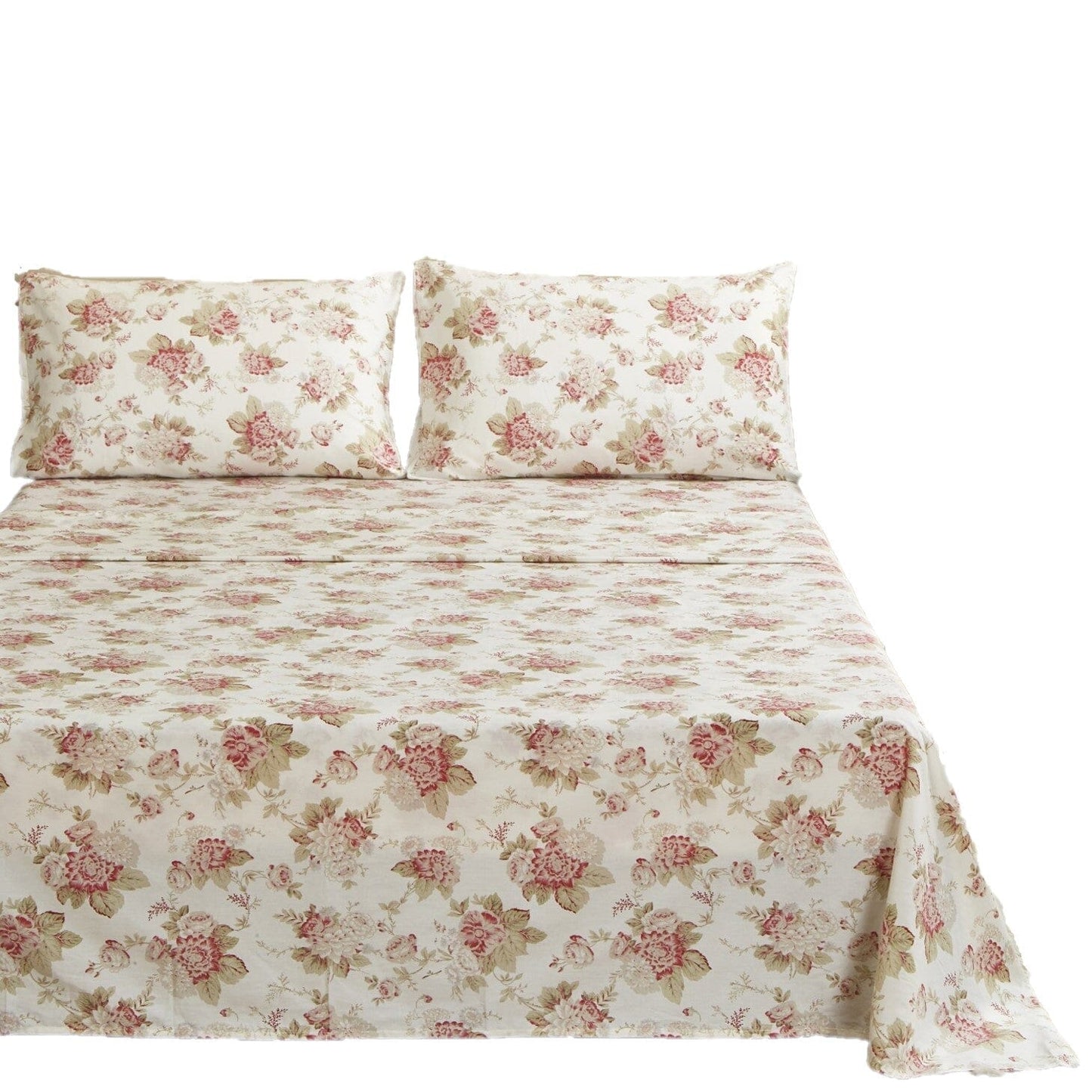 DaDa Bedding Hint of Mint Floral Cotton Flat Sheet Set