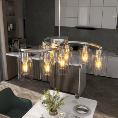 6/9-Light Modern Farmhouse Chandelier | Black, Chrome or Gold with Clear Glass Shades — Adjustable Height, Dimmable, Dining Room & Kitchen Island