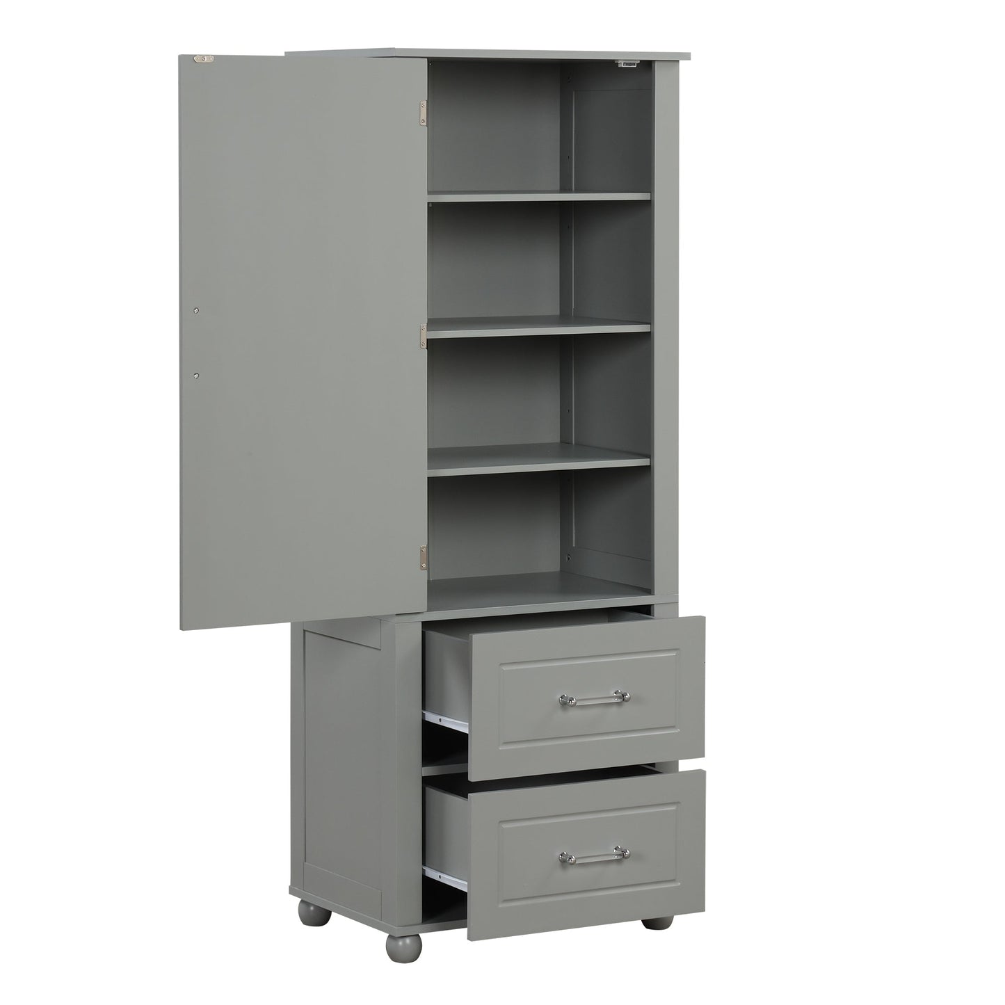 Tall Bathroom Storage Cabinet, Freestanding Storage Cabinet with Two Drawers and Adjustable Shelf, MDF Board , Grey