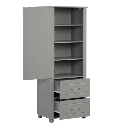 Tall Bathroom Storage Cabinet, Freestanding Storage Cabinet with Two Drawers and Adjustable Shelf, MDF Board , Grey