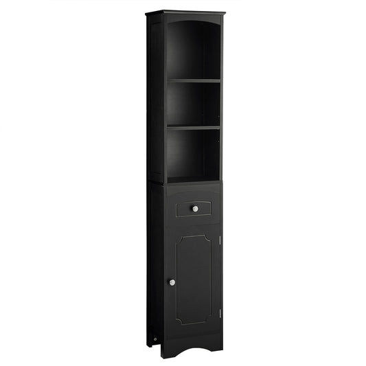 Tall Bathroom Cabinet, Freestanding Storage Cabinet with Drawer, MDF Board, Adjustable Shelf, Black
